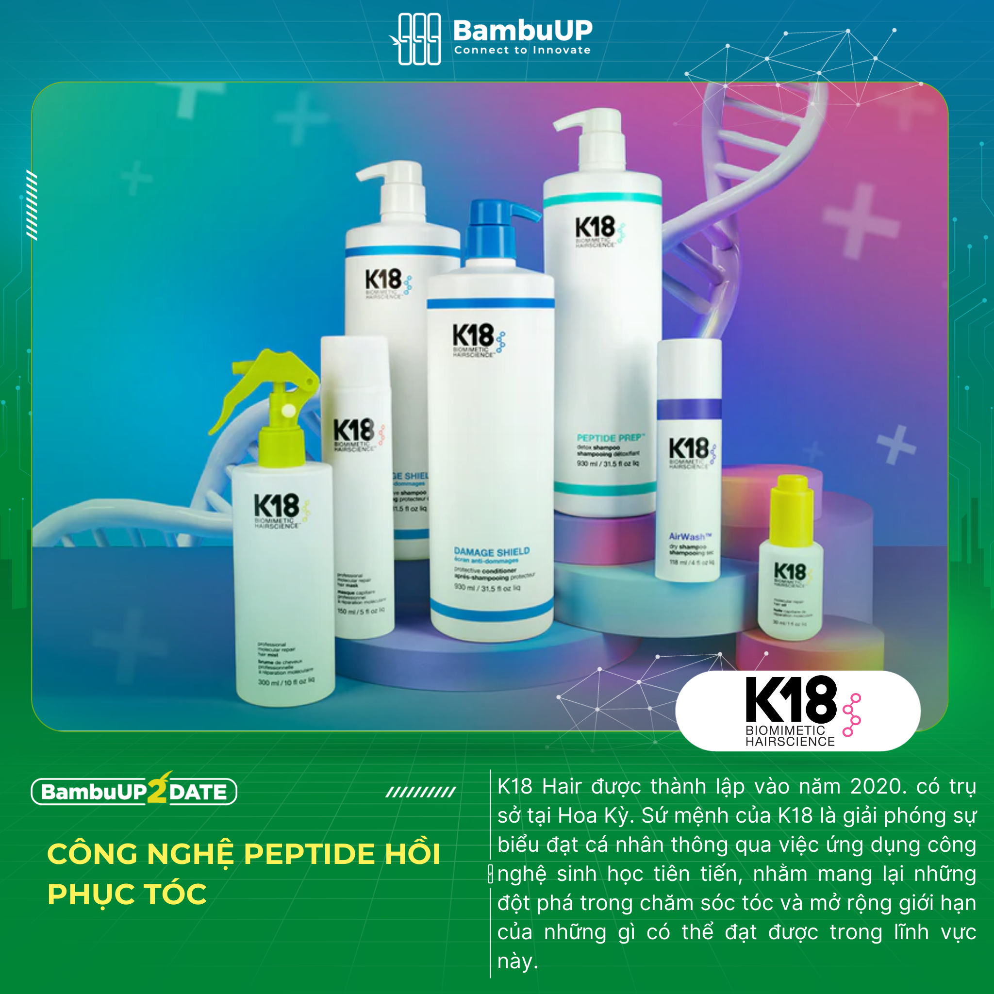 K18 Hair - Củng cố các liên kết keratine bằng peptide